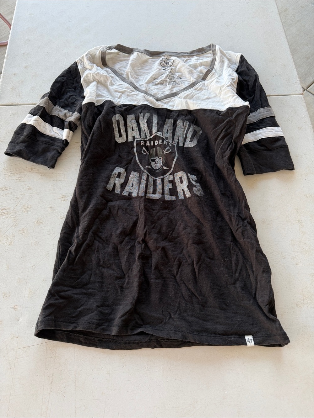 47 Brand Black & White Oakland Raiders Short Sleeve Tee